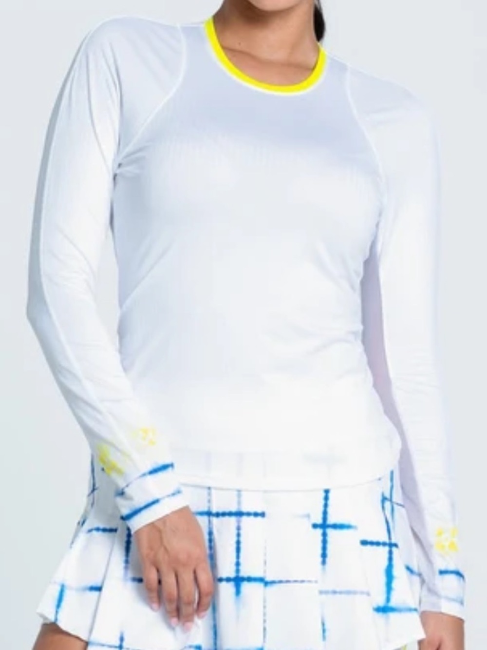 Lucky In Love Shibori Wave Long Sleeve Tennis Pickleball Top White Yellow Medium